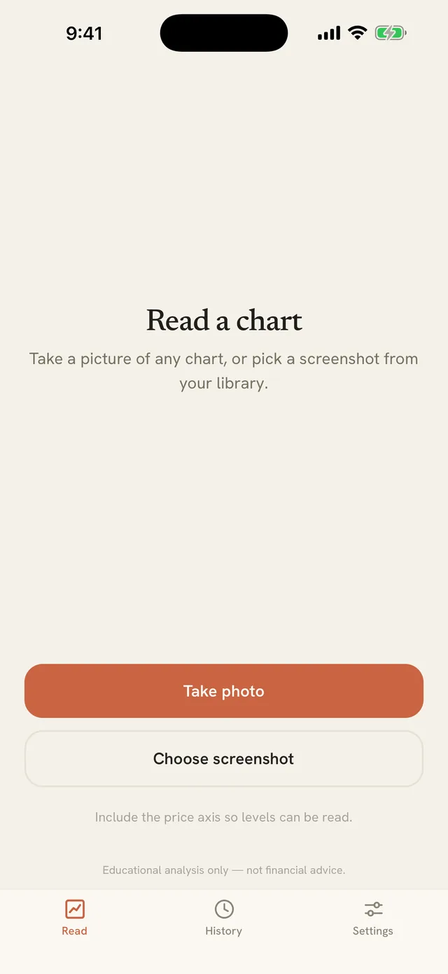 The camera screen, ready to photograph a chart